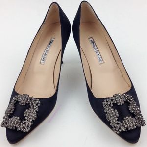 MANOLO BLAHNIK Black Hangisi Jewel Shoes size 37